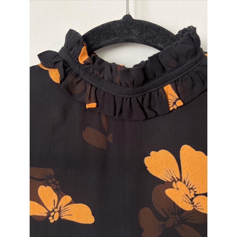 Ganni Fairfax Georgette Sleeveless Top Floral Blouse in Black Size 38 M US 6 - Picture 4 of 9